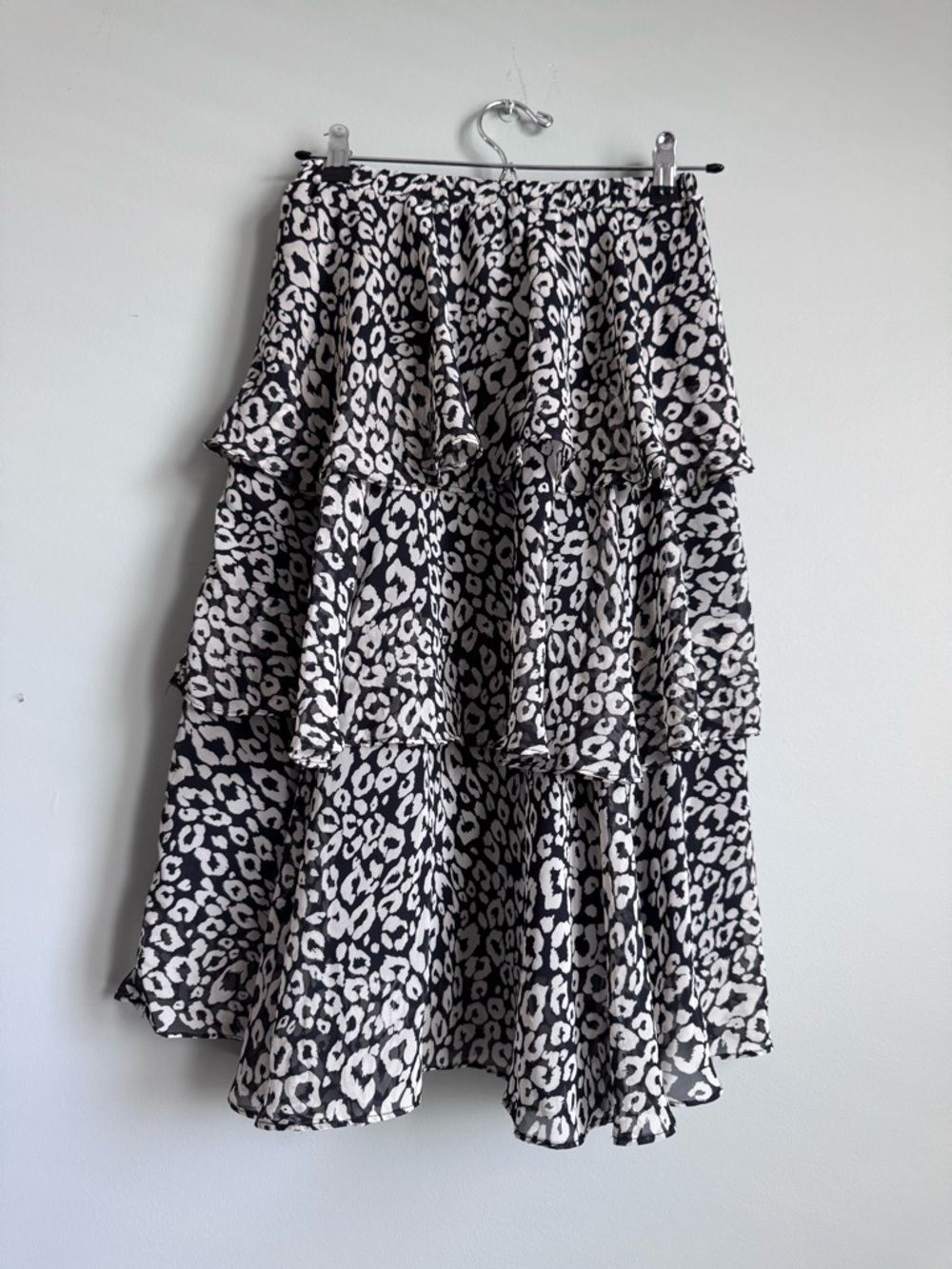 She + Sky Tiered Black and White Leopard Print Skirt